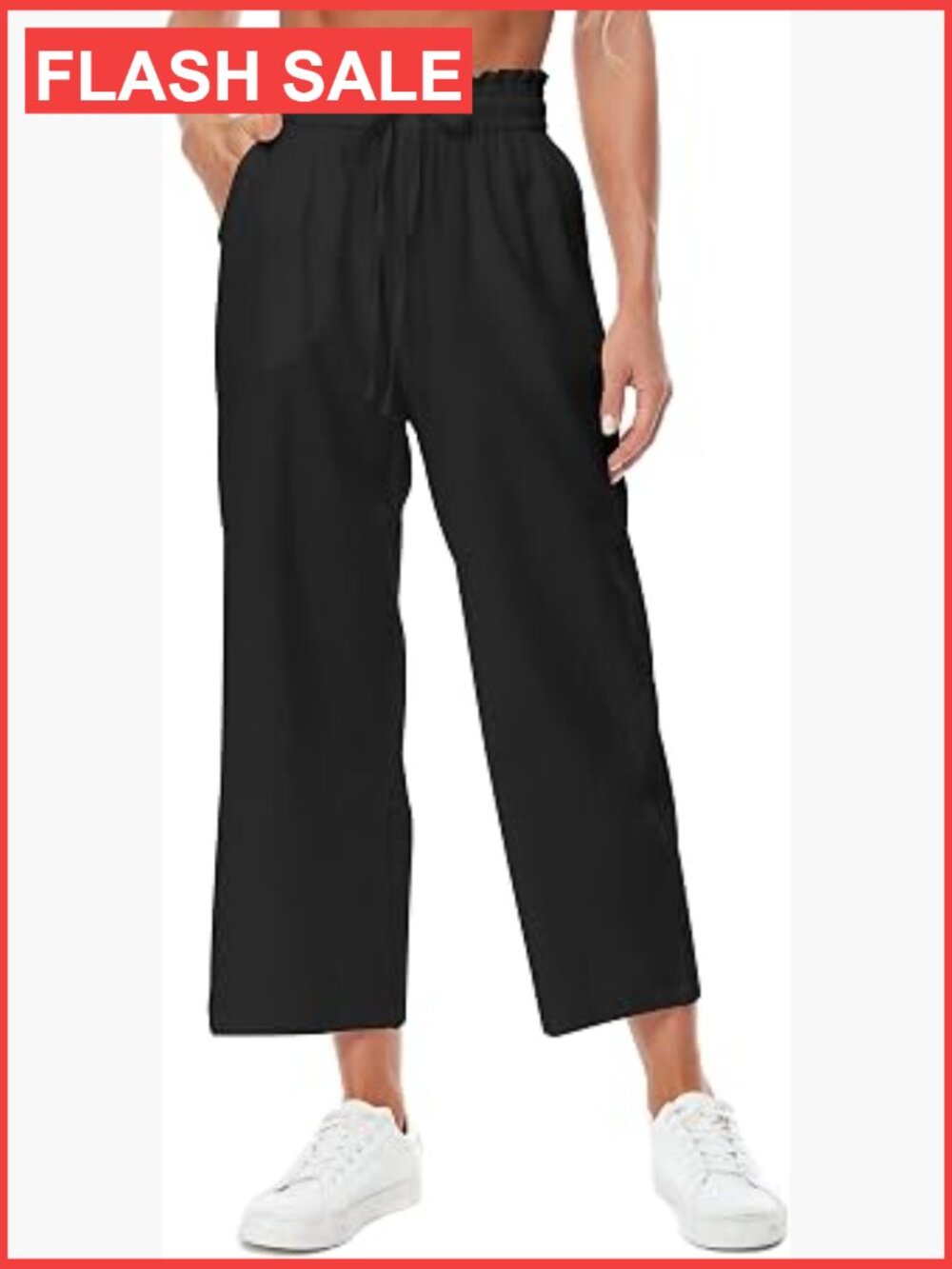 Women's Linen Wide Leg High Waisted Pants with Pockets, Drawstring, Loose Fit